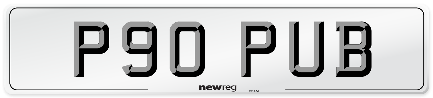 P90 PUB Number Plate from New Reg